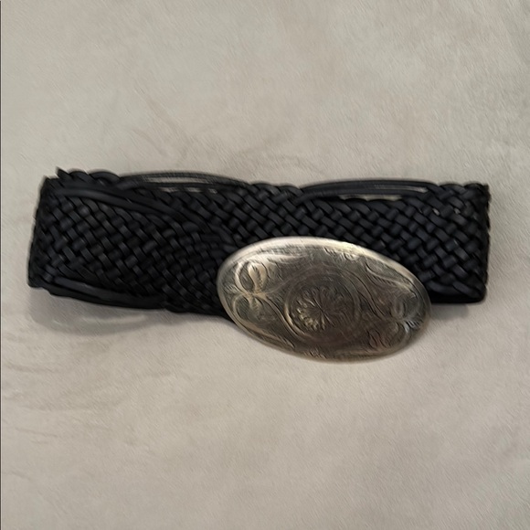 Made Morracco Black Braided Belt with Silver Buckle leather unique - Picture 2 of 11